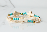 Cross Stretch Bracelet-Pearl/Turquoise