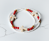 Cross Stretch Bracelet-White/Red